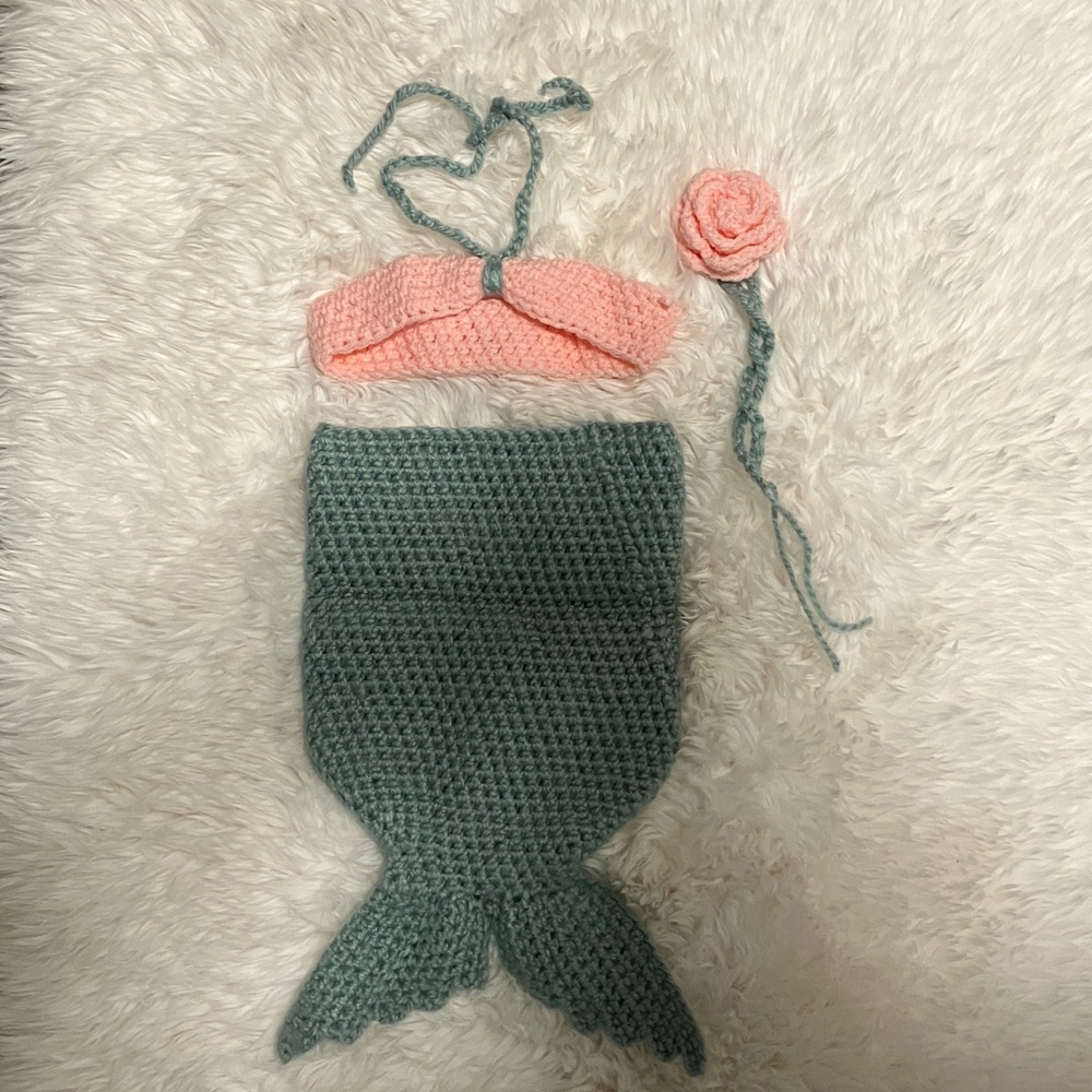 Kids Mermaid Crochet Matching Set - Pink and Green